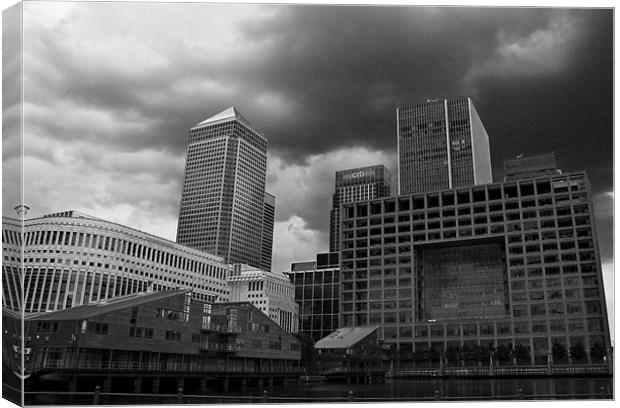 Stormy clouds over Canary Wharf Canvas Print by David French