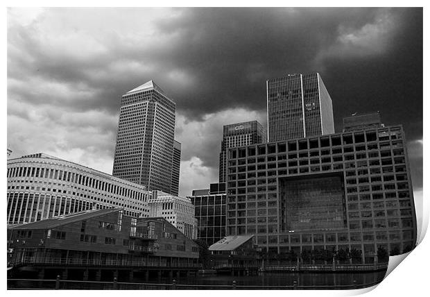 Stormy clouds over Canary Wharf Print by David French