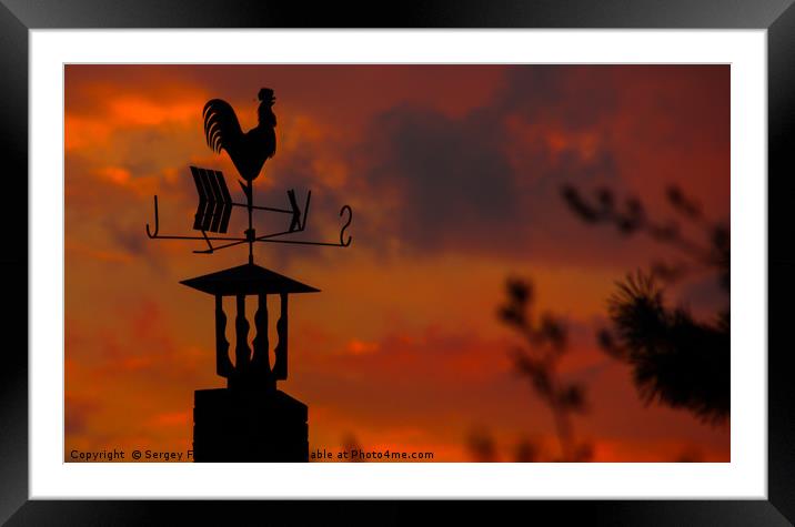 Roof weather vane in the shape of a cockerel Framed Mounted Print by Sergey Fedoskin