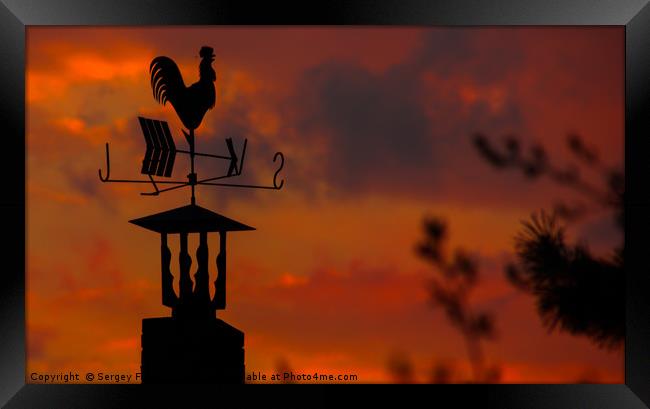 Roof weather vane in the shape of a cockerel Framed Print by Sergey Fedoskin