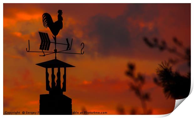 Roof weather vane in the shape of a cockerel Print by Sergey Fedoskin