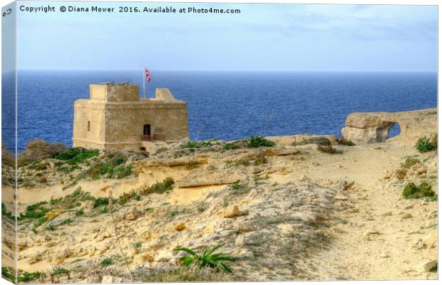 Dwejra Tower and Azure Window Canvas Print by Diana Mower