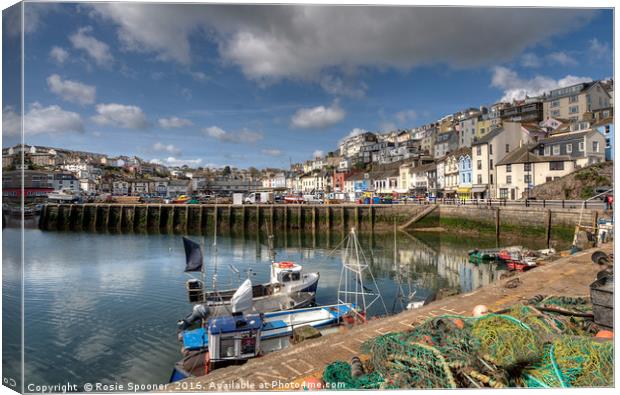 Colourful Brixham Harbour in the sunshine Canvas Print by Rosie Spooner