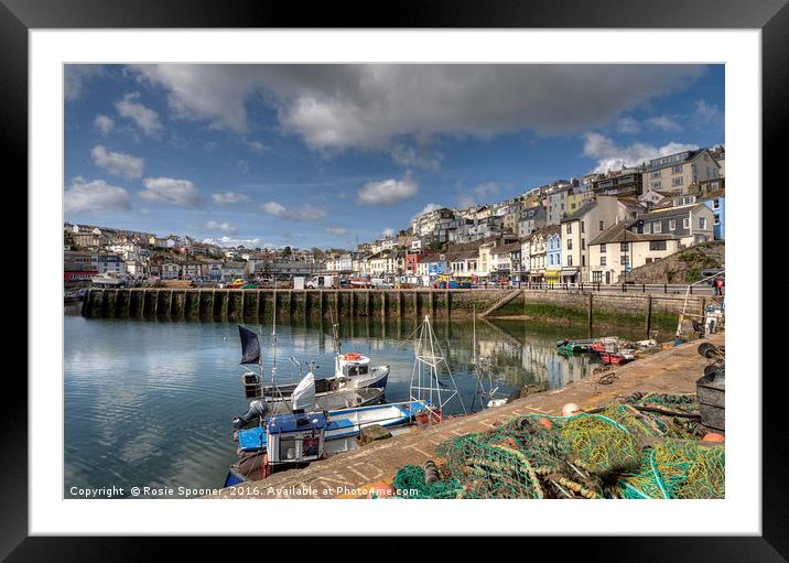 Colourful Brixham Harbour in the sunshine Framed Mounted Print by Rosie Spooner
