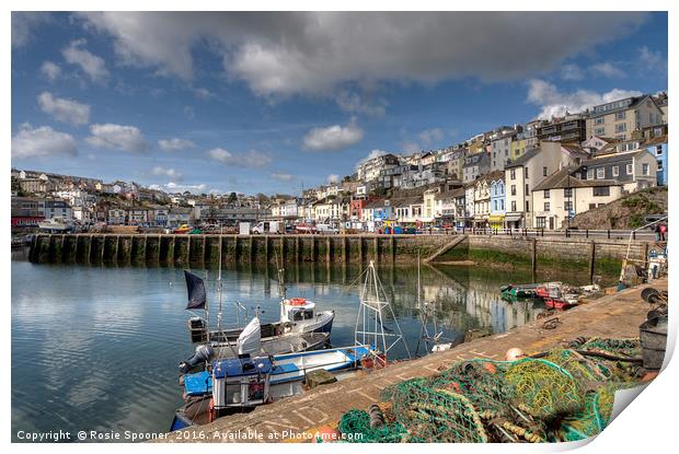 Colourful Brixham Harbour in the sunshine Print by Rosie Spooner