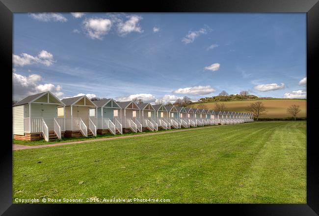 Beach Huts on the green at Broadsands Beach Framed Print by Rosie Spooner