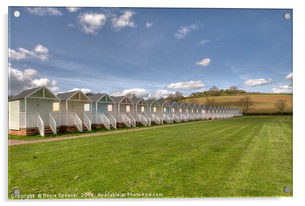 Beach Huts on the green at Broadsands Beach Acrylic by Rosie Spooner