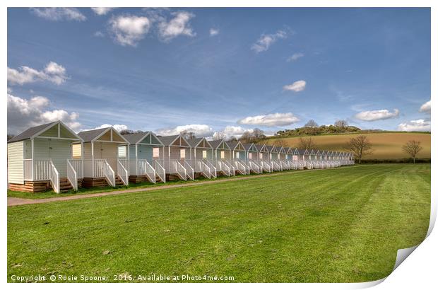 Beach Huts on the green at Broadsands Beach Print by Rosie Spooner