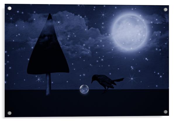 The Raven Max and the stars ball. Acrylic by Dagmar Giers