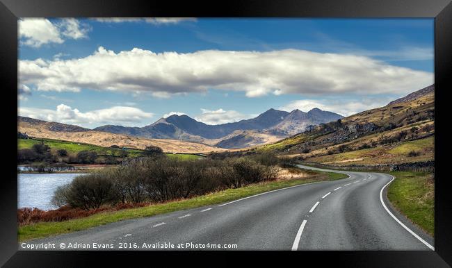 The Winding Road Snowdonia  Framed Print by Adrian Evans