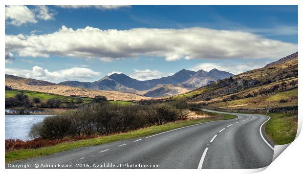 The Winding Road Snowdonia  Print by Adrian Evans