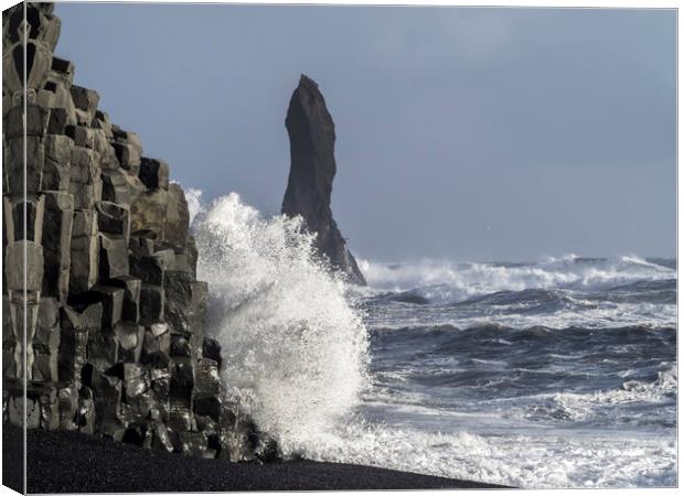 Reynisdrangar sea stacks from beach  - Icelandic Views Canvas Print by Gail Johnson