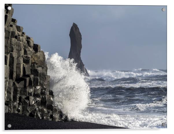 Reynisdrangar sea stacks from beach  - Icelandic Views Acrylic by Gail Johnson