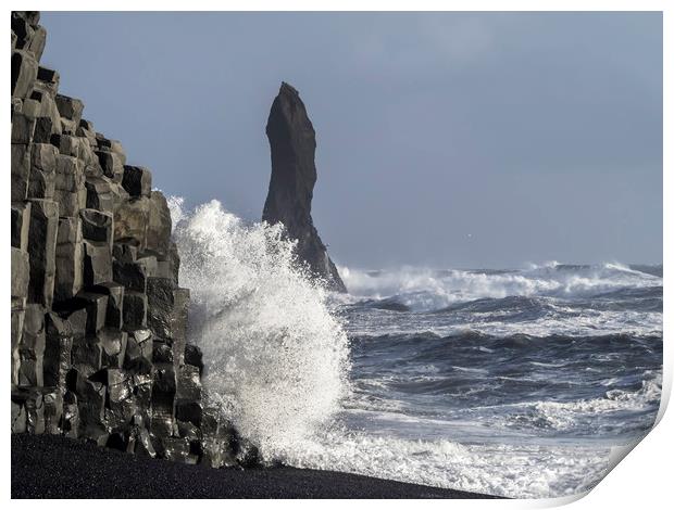 Reynisdrangar sea stacks from beach  - Icelandic Views Print by Gail Johnson