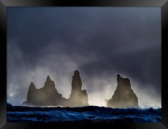 Reynisdrangar sea stacks from beach  - Icelandic V Framed Print by Gail Johnson