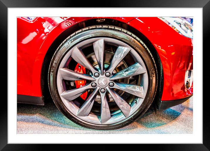 Close up photo of a Tesla electric car alloy wheel Framed Mounted Print by Naylor's Photography