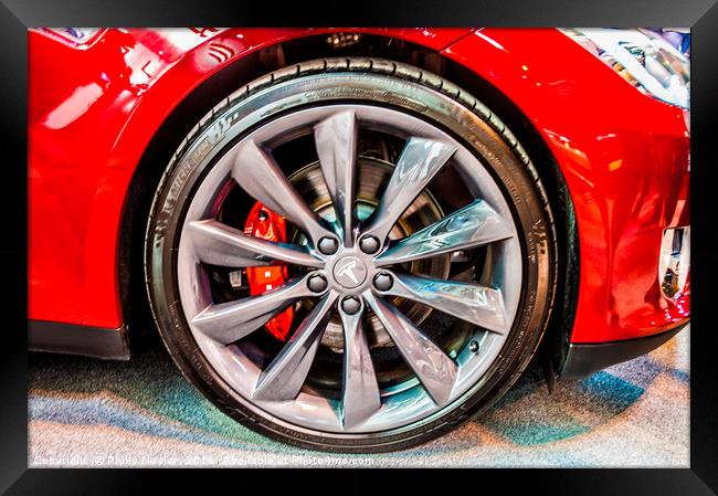 Close up photo of a Tesla electric car alloy wheel Framed Print by Naylor's Photography