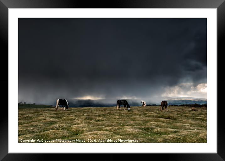 Black Mountain Ponies at Hay Bluff Framed Mounted Print by Creative Photography Wales
