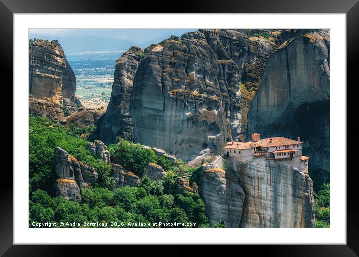 Mountain scenery with Meteora rocks Framed Mounted Print by Andrei Bortnikau