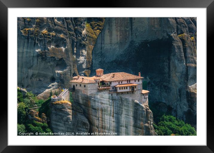 Mountain scenery with monastery of Meteora Framed Mounted Print by Andrei Bortnikau