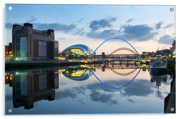 Tyne Landmarks at dusk Acrylic by Simon Marshall