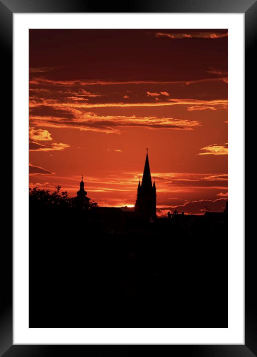 Silhouette of the Old Town Sibiu Romania Framed Mounted Print by Adrian Bud