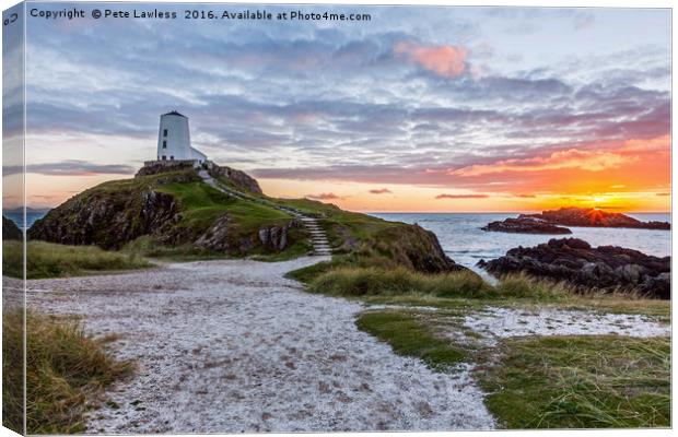 Sunset At Twr Mawr Lighthouse Canvas Print by Pete Lawless