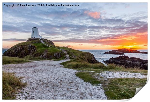 Sunset At Twr Mawr Lighthouse Print by Pete Lawless