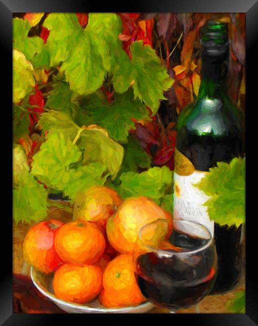 vino and fruit Framed Print by sue davies