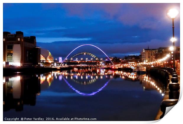 Newcastle Quay & Tyne Bridges Print by Peter Yardley