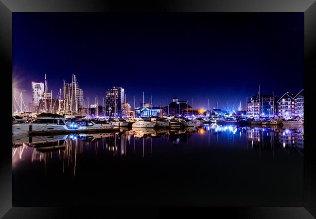 Ipswich Waterfront at Night Framed Print by Nick Rowland