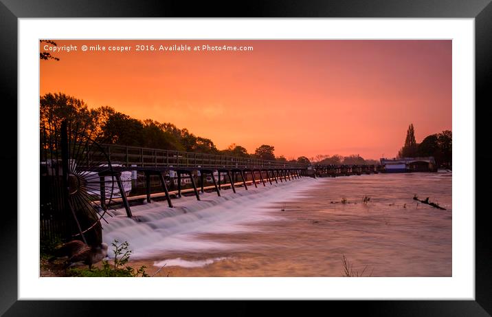 sun up on the weir Framed Mounted Print by mike cooper
