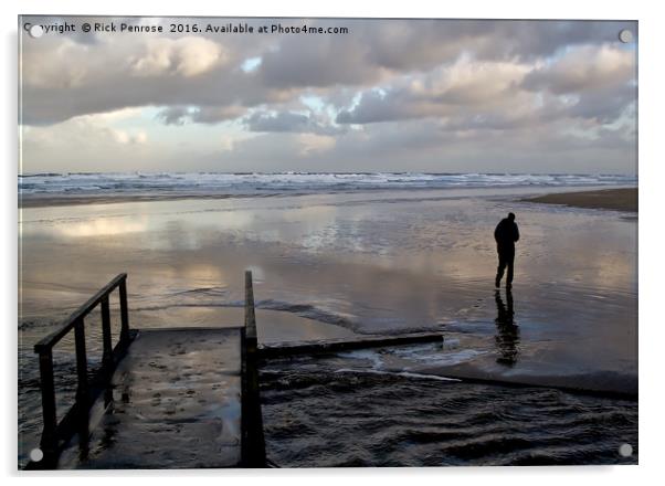 Daybreak On Wet Sand Acrylic by Rick Penrose