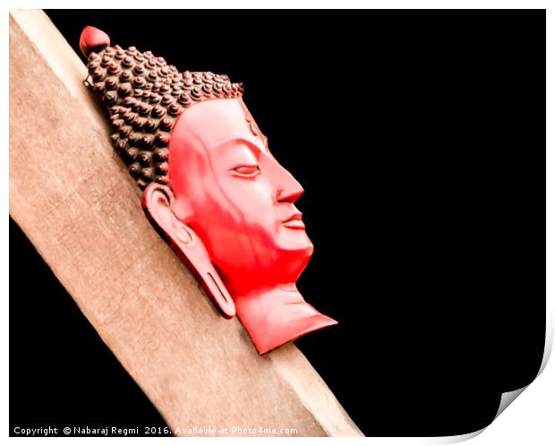 A head shot of hand made buddha on a wood in Kathm Print by Nabaraj Regmi