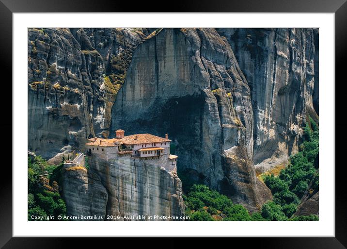 Mountain landscape with monastery of Meteora Framed Mounted Print by Andrei Bortnikau
