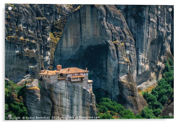 Mountain landscape with monastery of Meteora Acrylic by Andrei Bortnikau