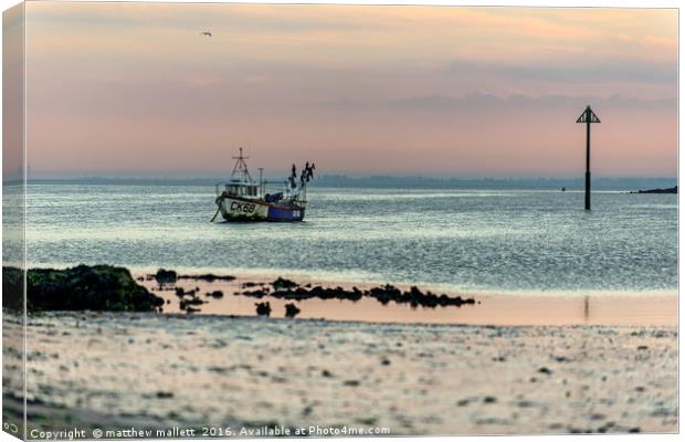 Fishing Boat At Pastel Sunset Canvas Print by matthew  mallett