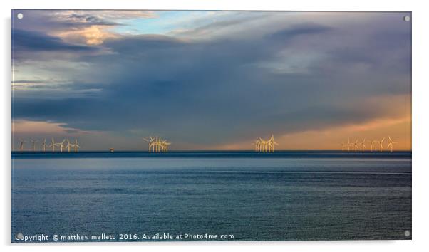 Gunfleet Windfarm At Sunset Acrylic by matthew  mallett