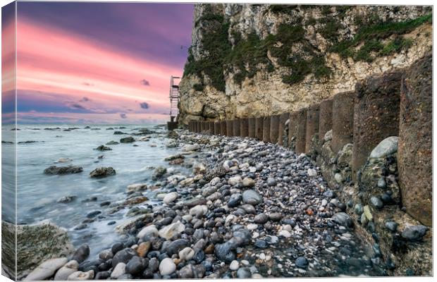 Freshwater Bay Sea Defences Canvas Print by Wight Landscapes