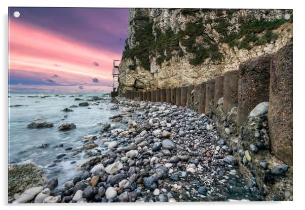 Freshwater Bay Sea Defences Acrylic by Wight Landscapes