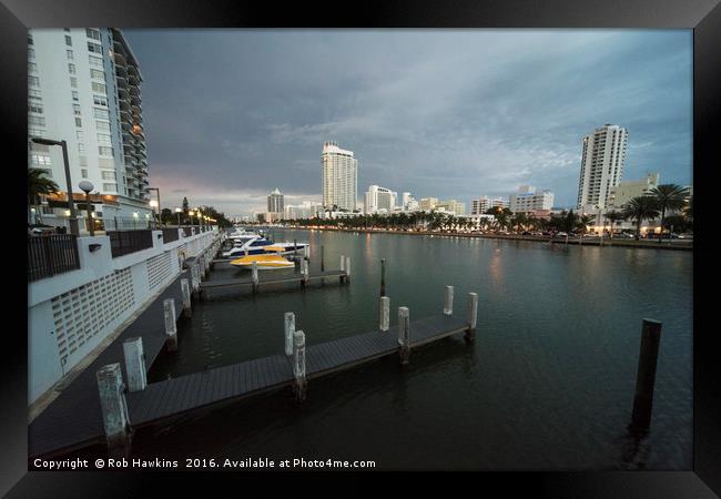 Miami beach canal dusk  Framed Print by Rob Hawkins