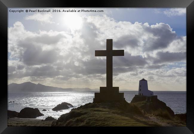Llanddwyn Cross and Twr Mawr Silhouette Anglesey Framed Print by Pearl Bucknall