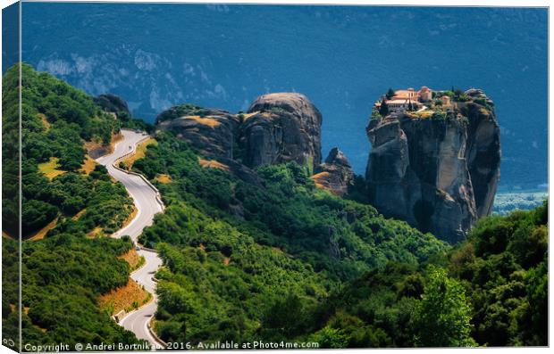 The Сurve road to Holy Trinity Monastery, Meteora, Canvas Print by Andrei Bortnikau