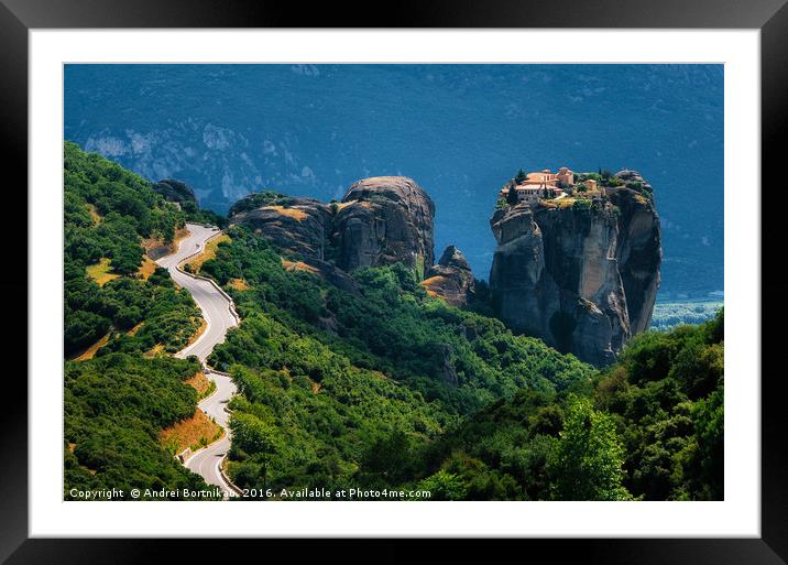 The Сurve road to Holy Trinity Monastery, Meteora, Framed Mounted Print by Andrei Bortnikau