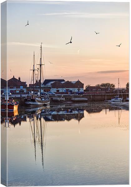 Sunset Harbour, Wells-Next-The-Sea Canvas Print by Ann Garrett