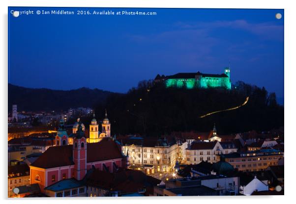 Ljubljana Castle Acrylic by Ian Middleton