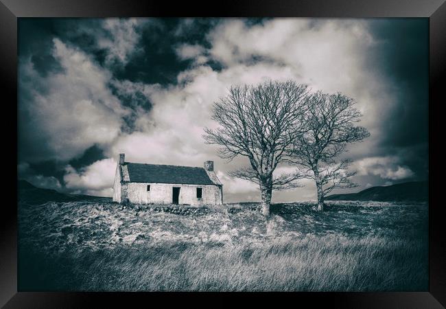 Highland Cottage, monochrome. Framed Print by David Hare