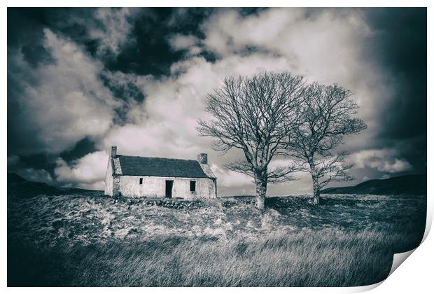 Highland Cottage, monochrome. Print by David Hare