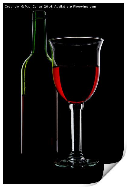 Bottle of Wine and Glass. Print by Paul Cullen