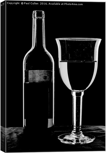 Bottle and Glass - high key monochrome. Canvas Print by Paul Cullen